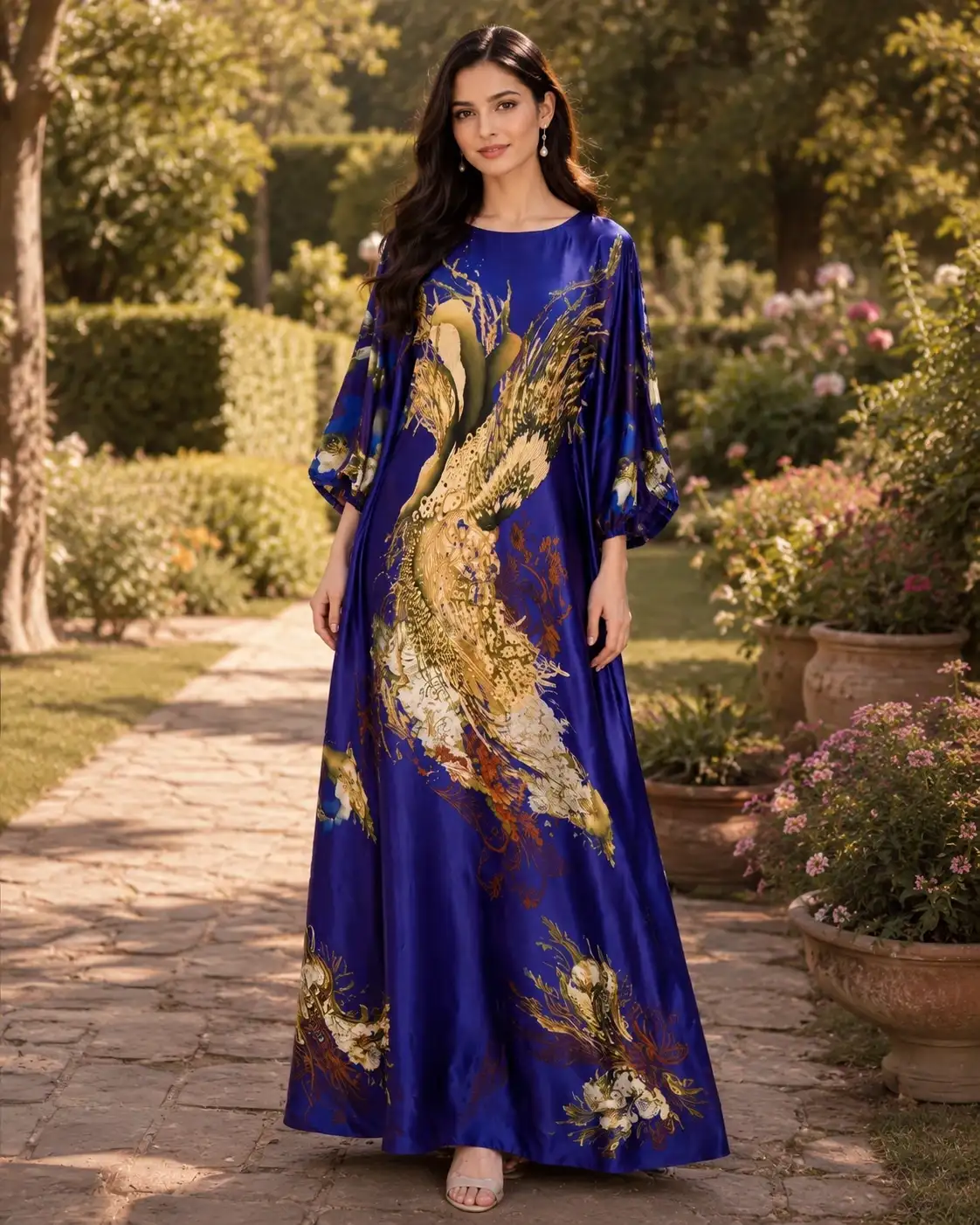 Flowy Digital Print Silk Long Kaftan image 2