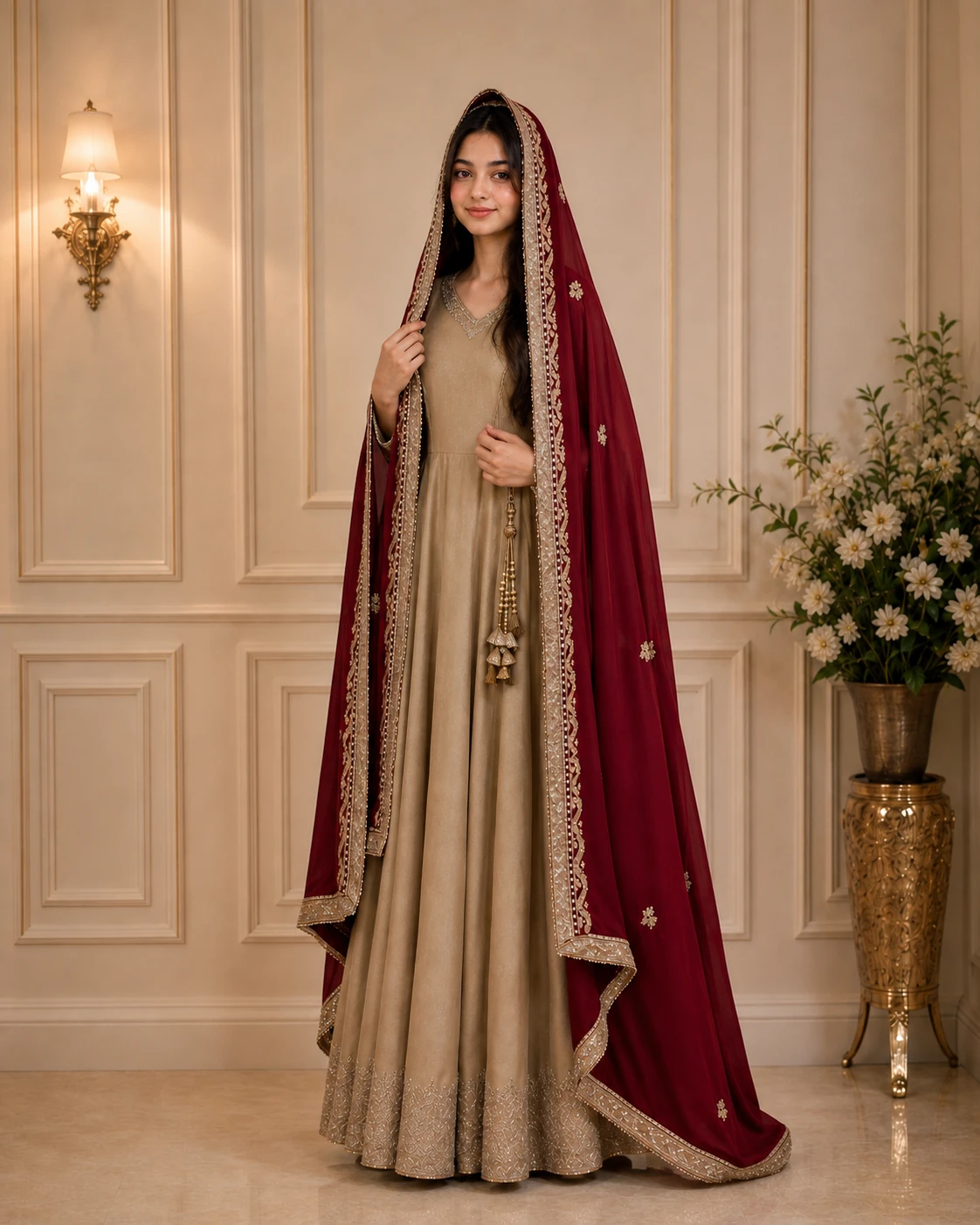 Party wear Anarkali Angrakha style panels frock image 5
