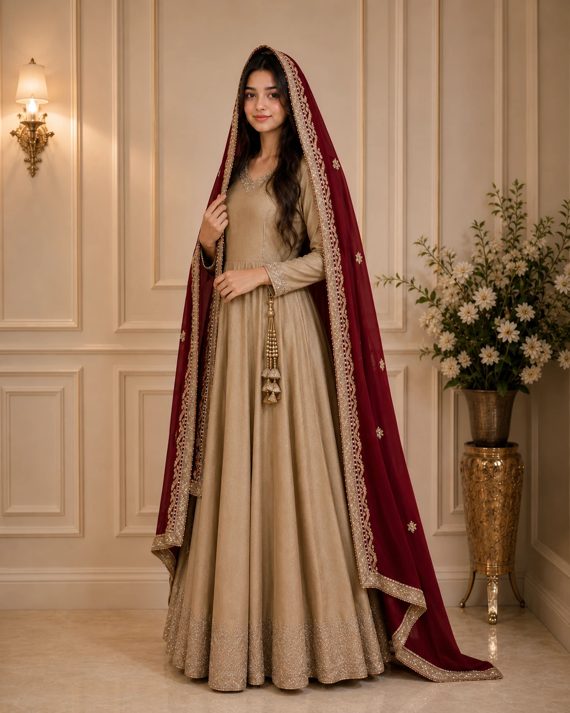 Party wear Anarkali Angrakha style panels frock image 4
