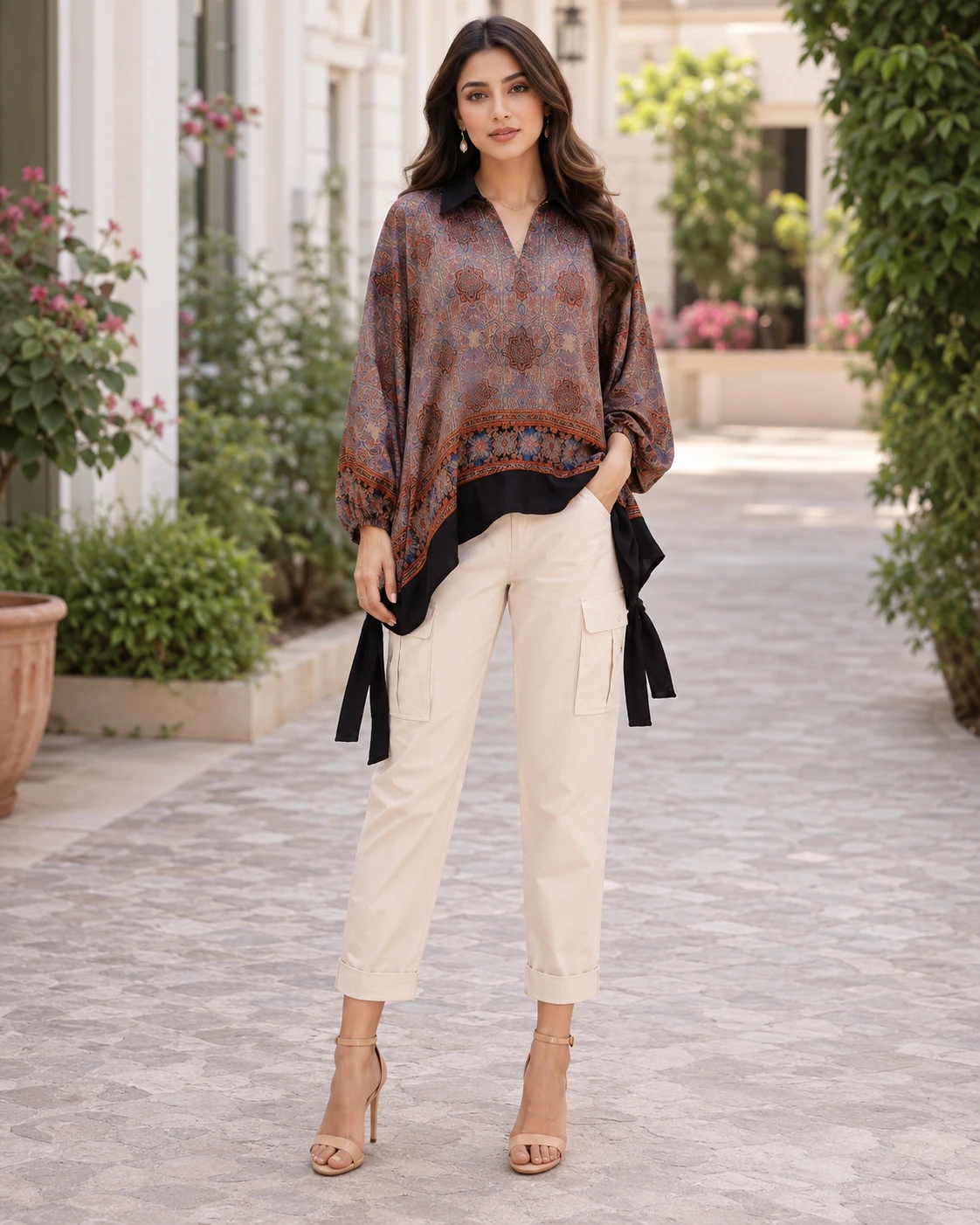 Printed Dull Silk Kaftan Top image 2