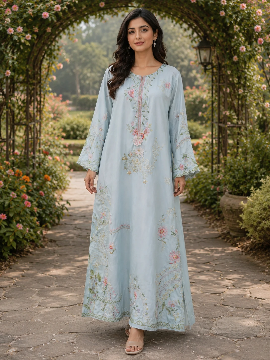 Embroidered Romani Silk Kaftan and Straight Suit image 2