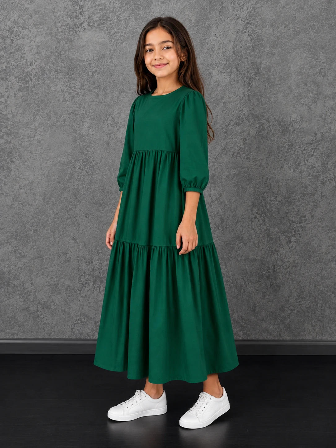 Emerald Green Cotton Frock for Girls image 4
