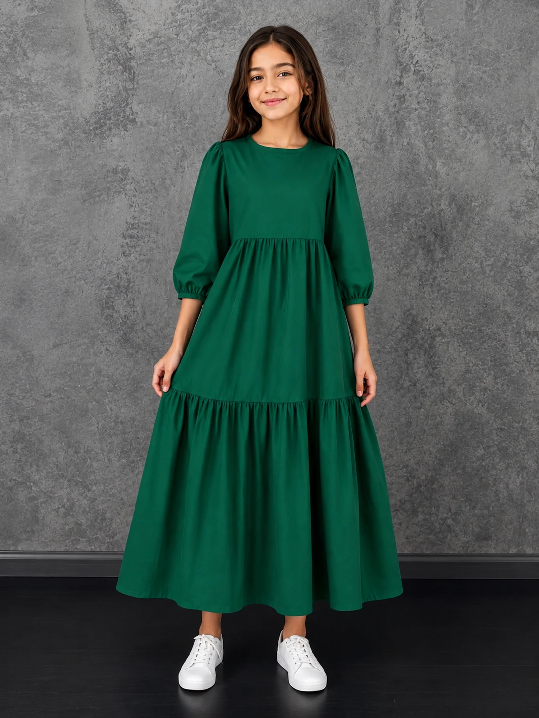 Emerald Green Cotton Frock for Girls image 2