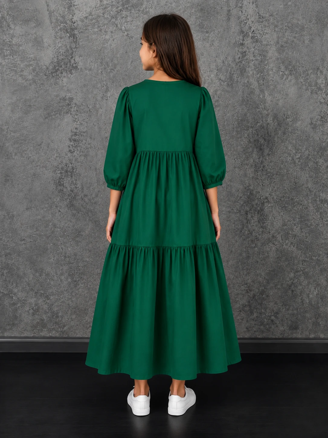 Emerald Green Cotton Frock for Girls image 3