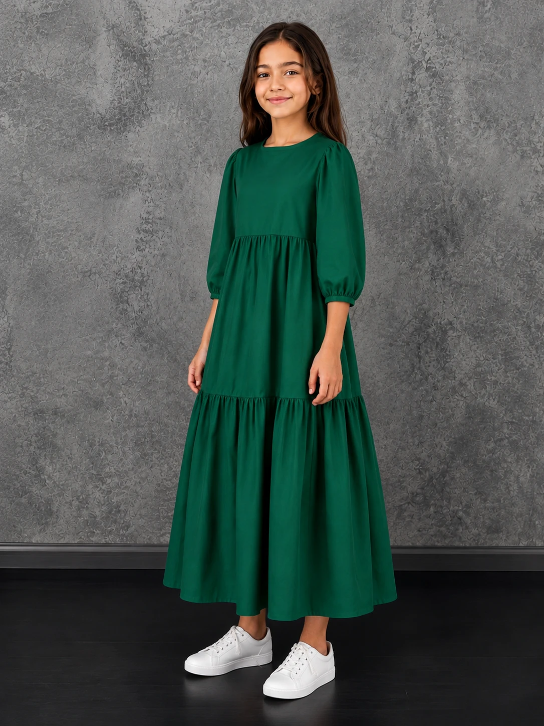Emerald Green Cotton Frock for Girls image 5