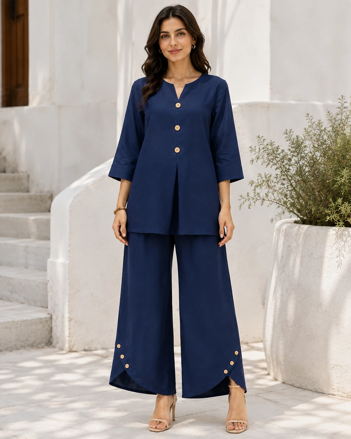Dark Blue Zoom Georgette V-Notch Co-Ord Set image 4