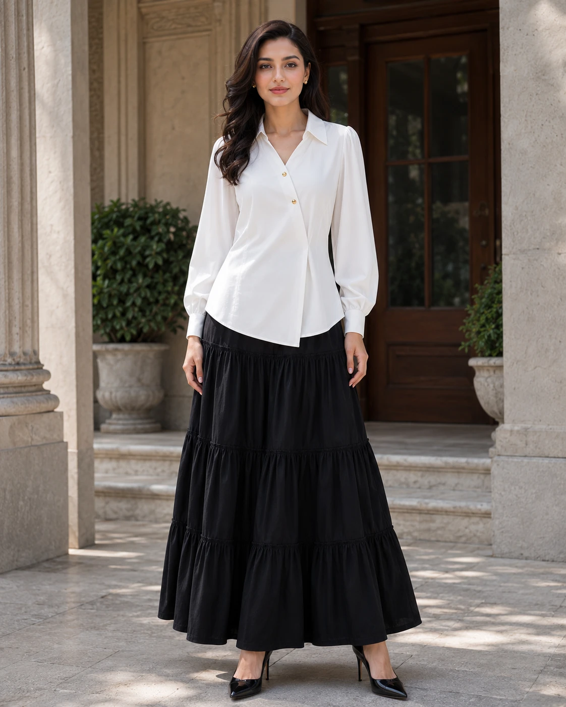 Premium White Cotton Collared Shirt and Skirt Set image 6