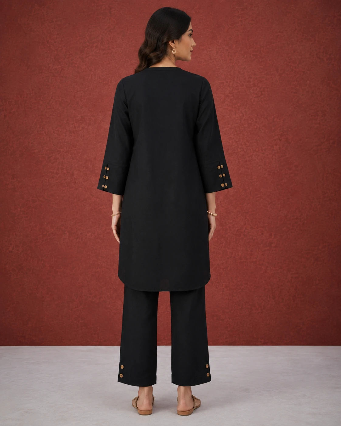 Black Wooden Button Cotton Suit image 3