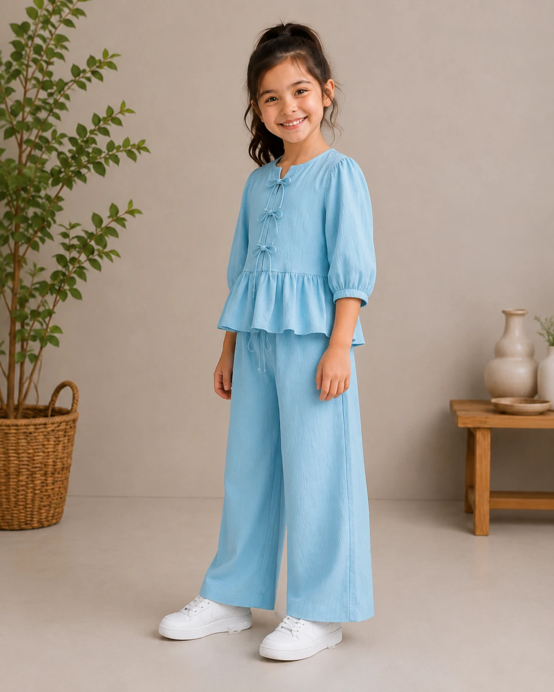 Wrinkle Linen Peplum Top and Palazzo Pant image 3