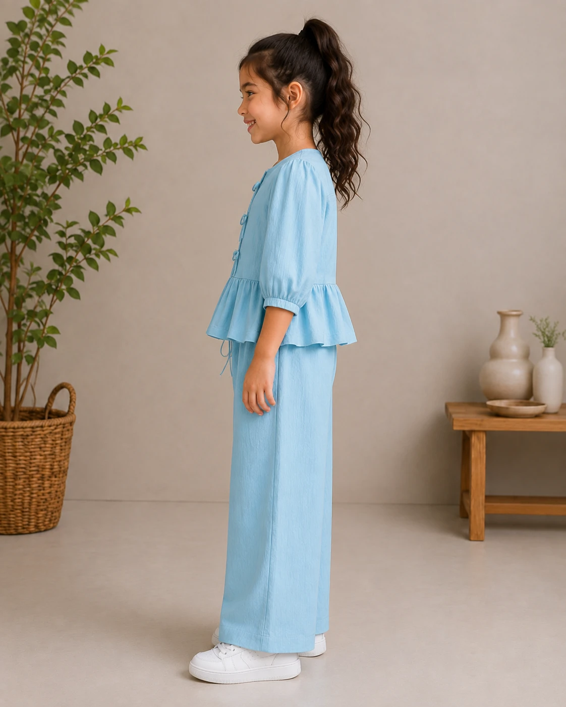 Wrinkle Linen Peplum Top and Palazzo Pant image 4