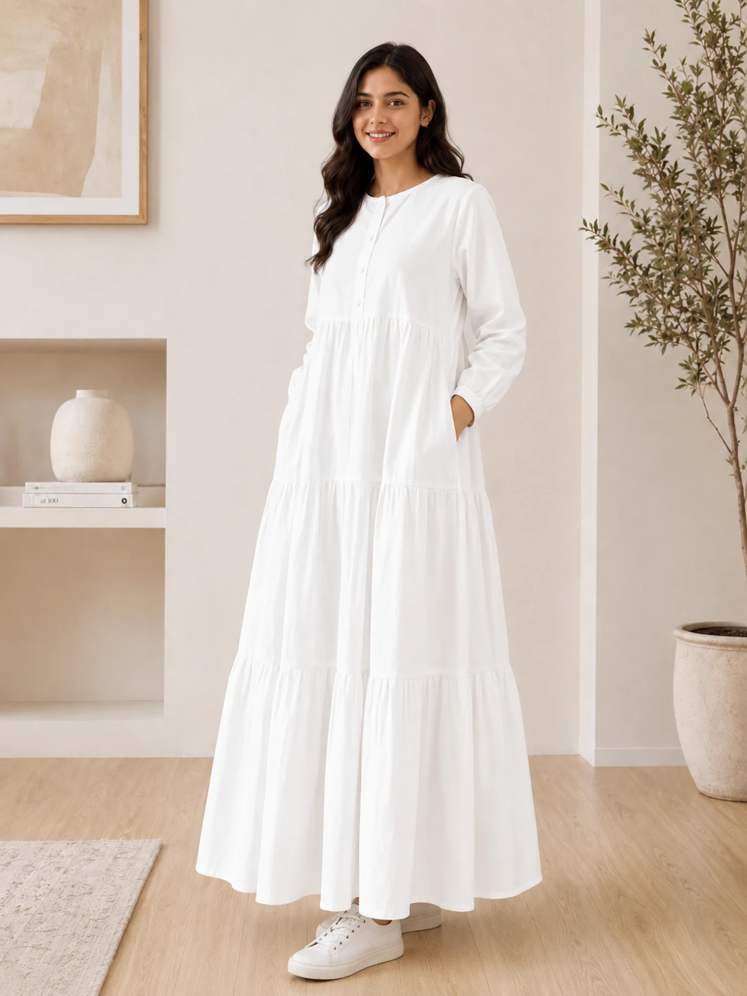 White Cotton Tiered Maxi Dress image 4