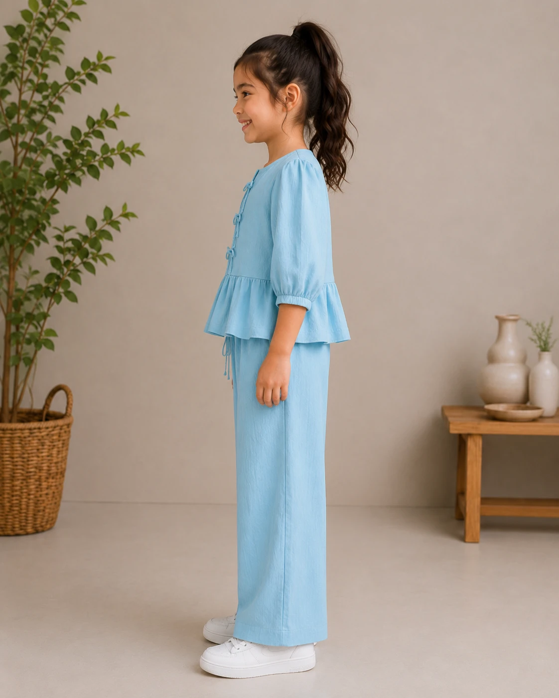 Wrinkle Linen Peplum Top and Palazzo Pant image 5
