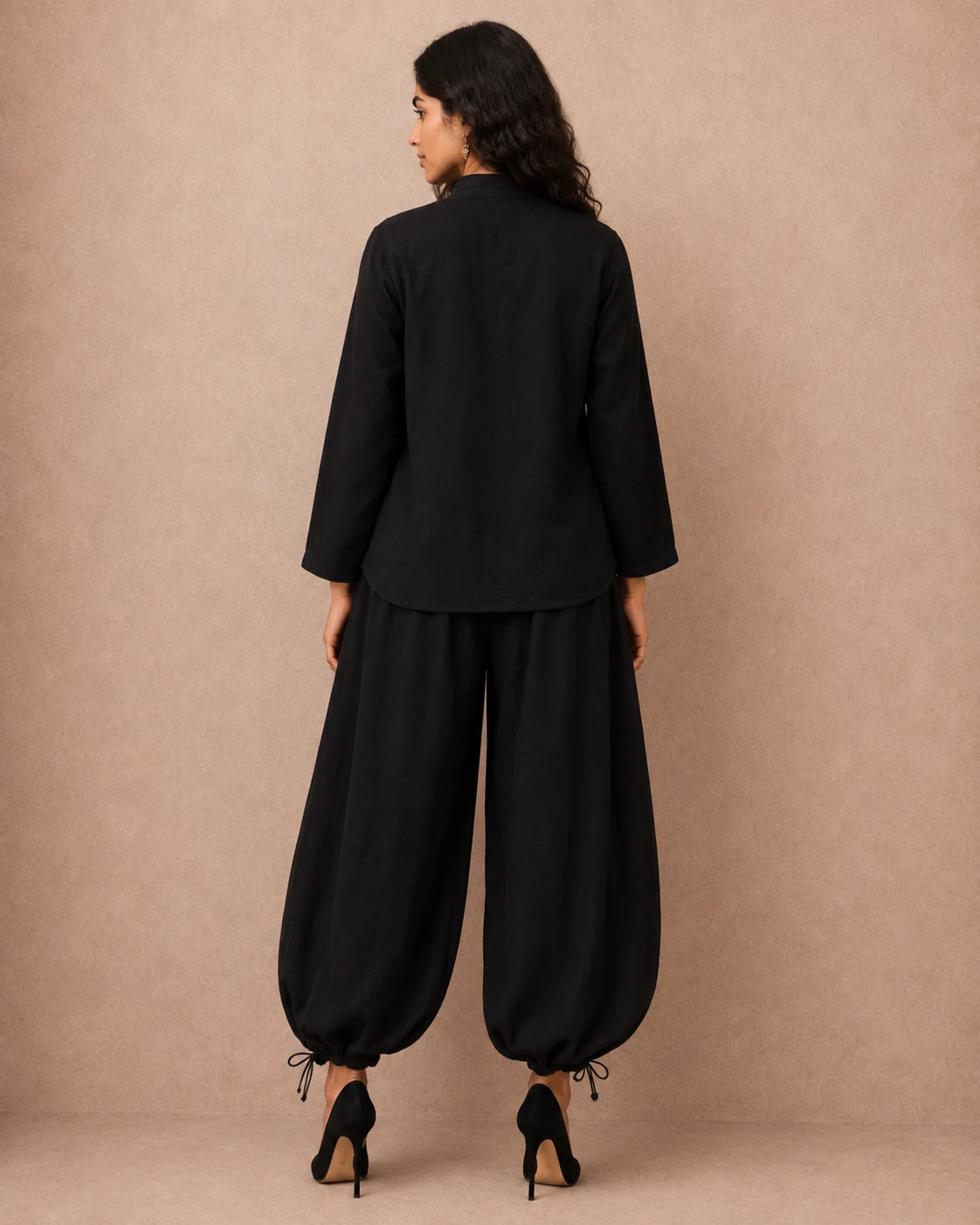 Black Balloon Shalwar with Short Shirt - Irish Georgette image 3