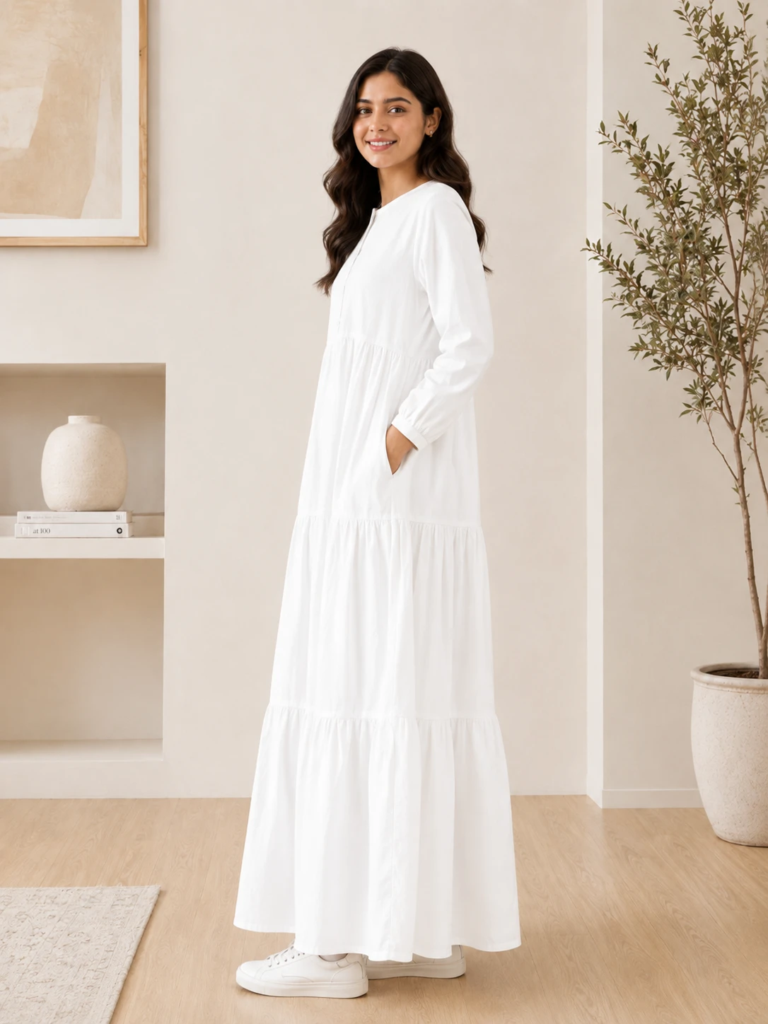 White Cotton Tiered Maxi Dress image 5