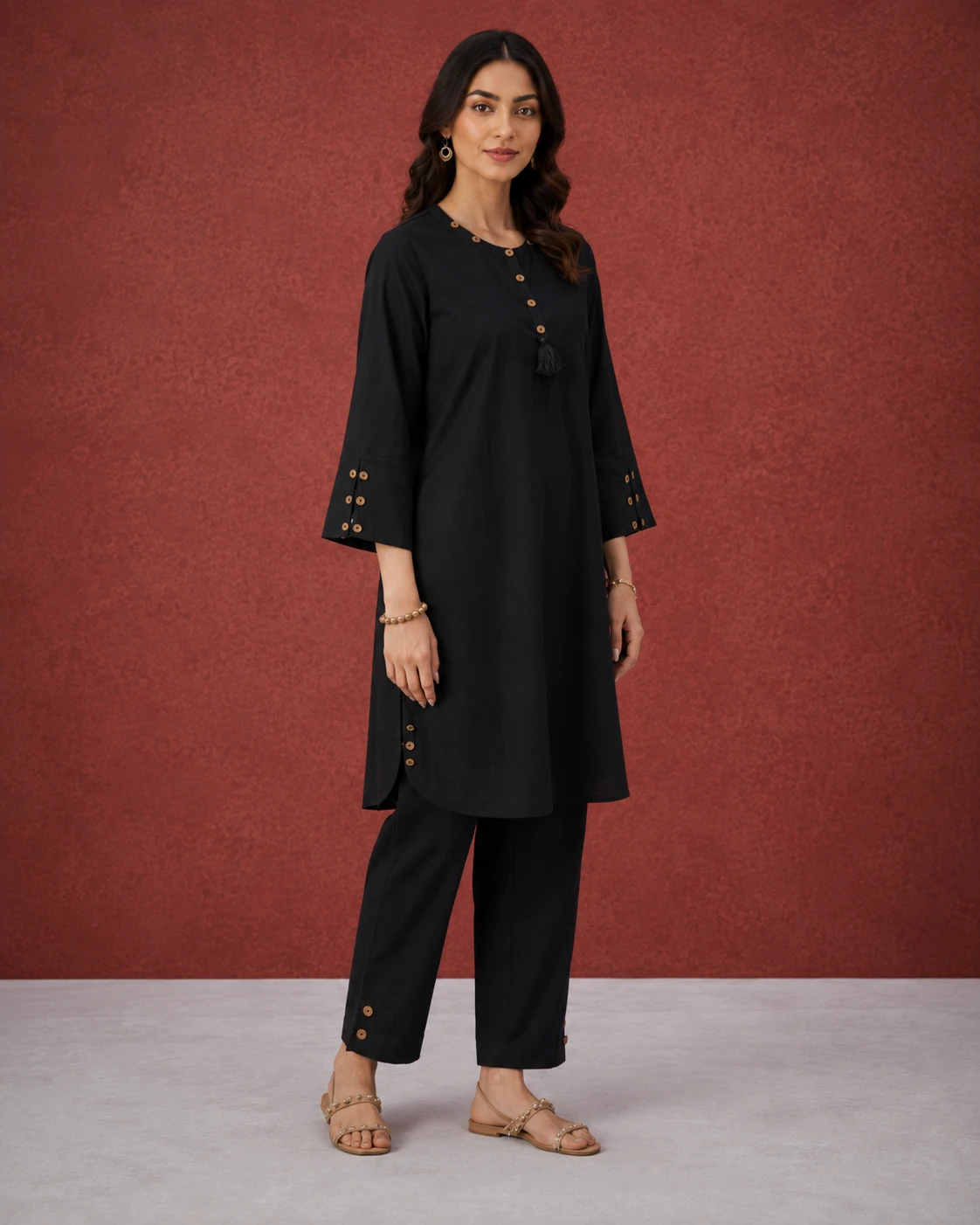 Black Wooden Button Cotton Suit image 4