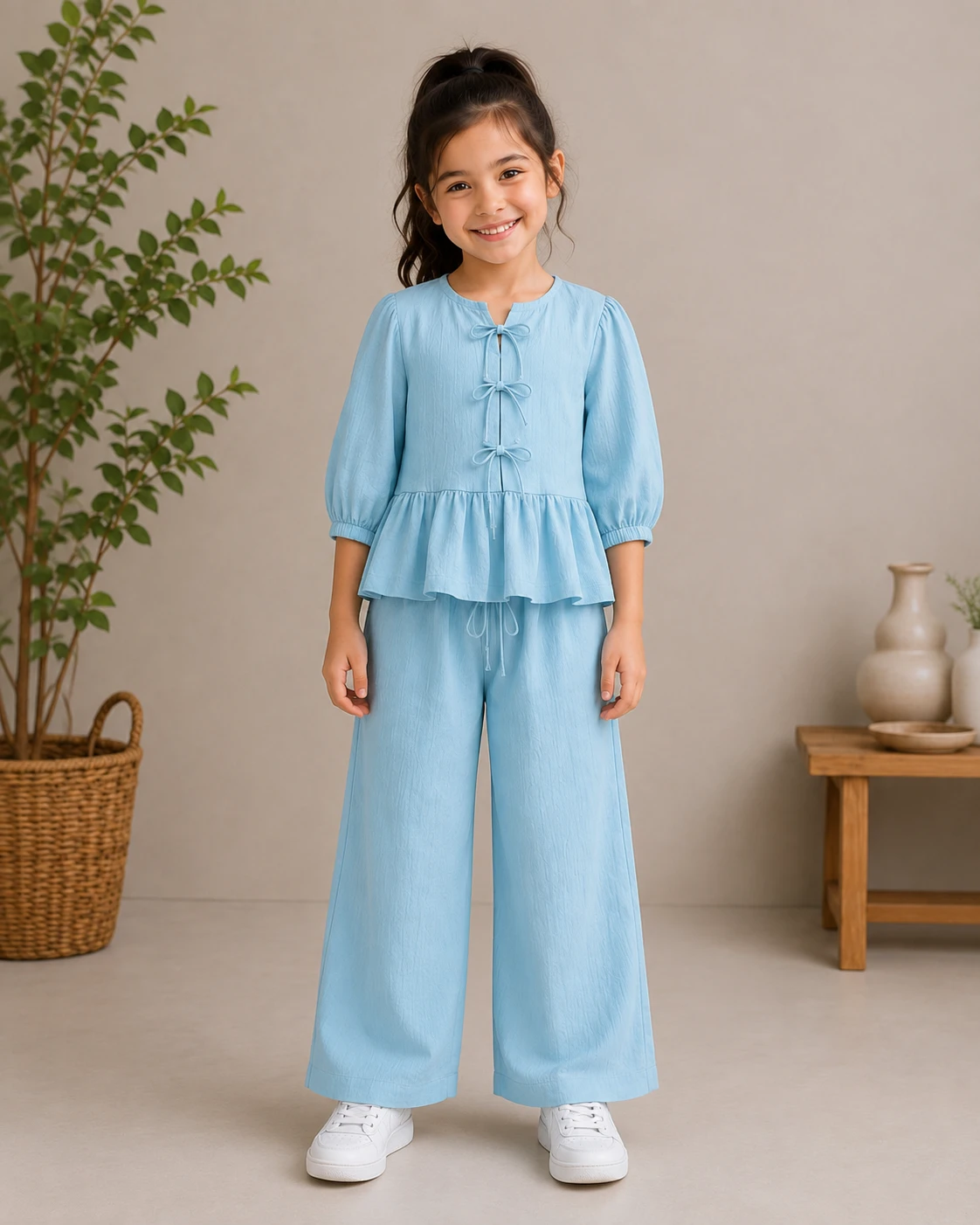 Wrinkle Linen Peplum Top and Palazzo Pant image 6
