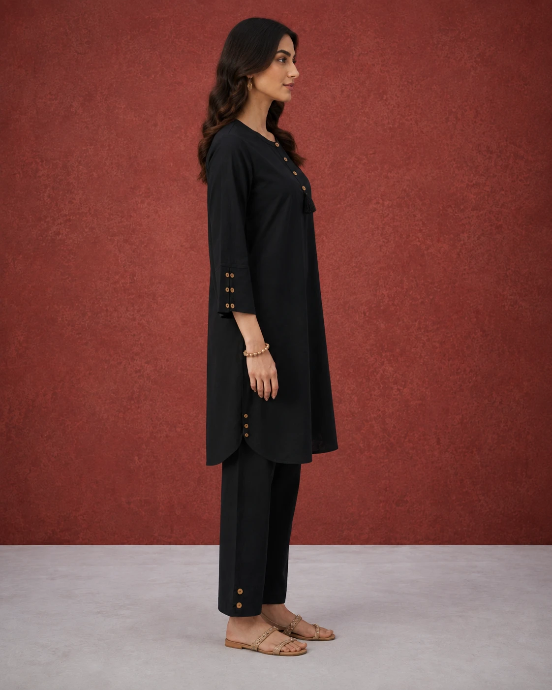 Black Wooden Button Cotton Suit image 5