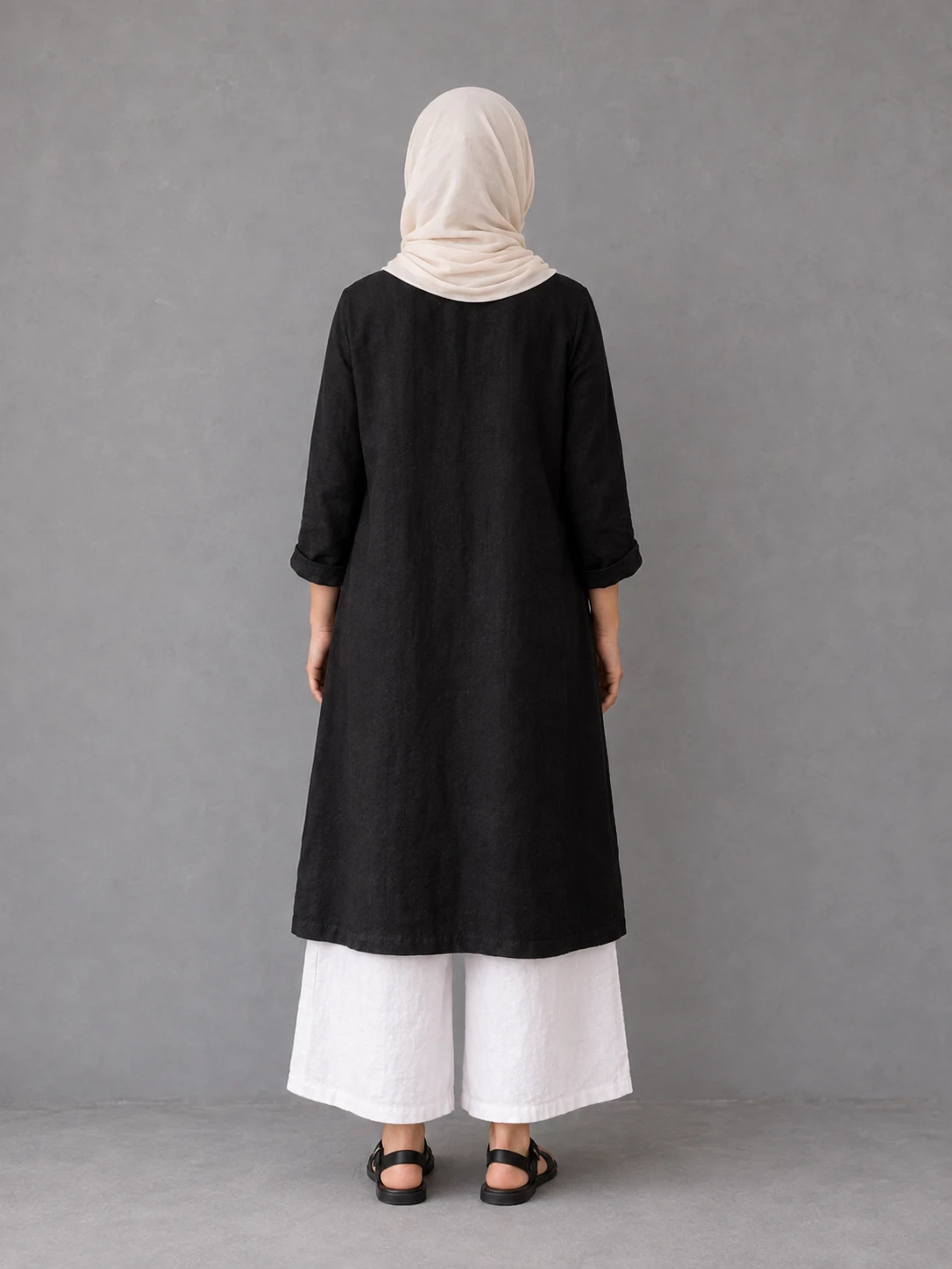 Black and White Cotton Suit with Chiffon Scarf image 4