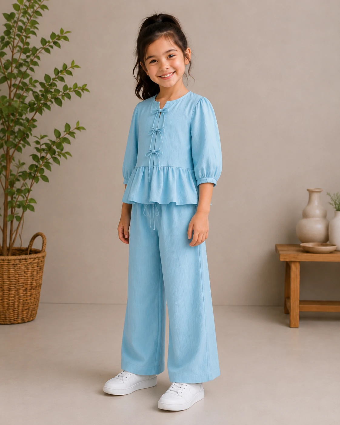 Wrinkle Linen Peplum Top and Palazzo Pant image 2