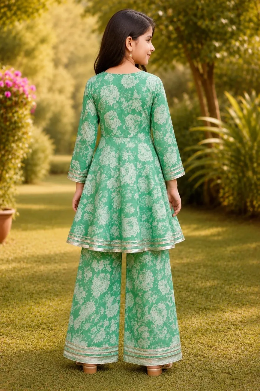 Premium summer cotton with gotta work, top panels frock and flared pant